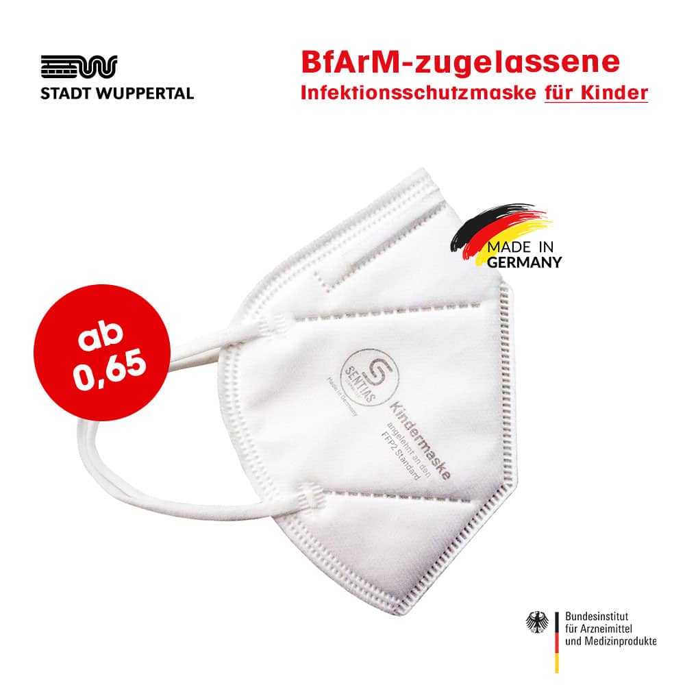 Kindermasken FFP2-Qualität | BfArM-zugelassene Infektionsschutzmaske | Made in Wuppertal