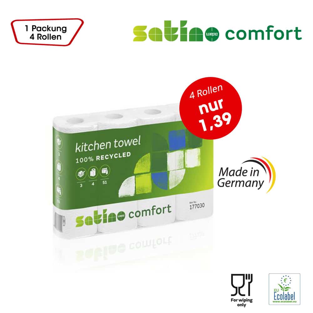 Satino comfort Küchenrolle | 3-lagig, 100% Recycling