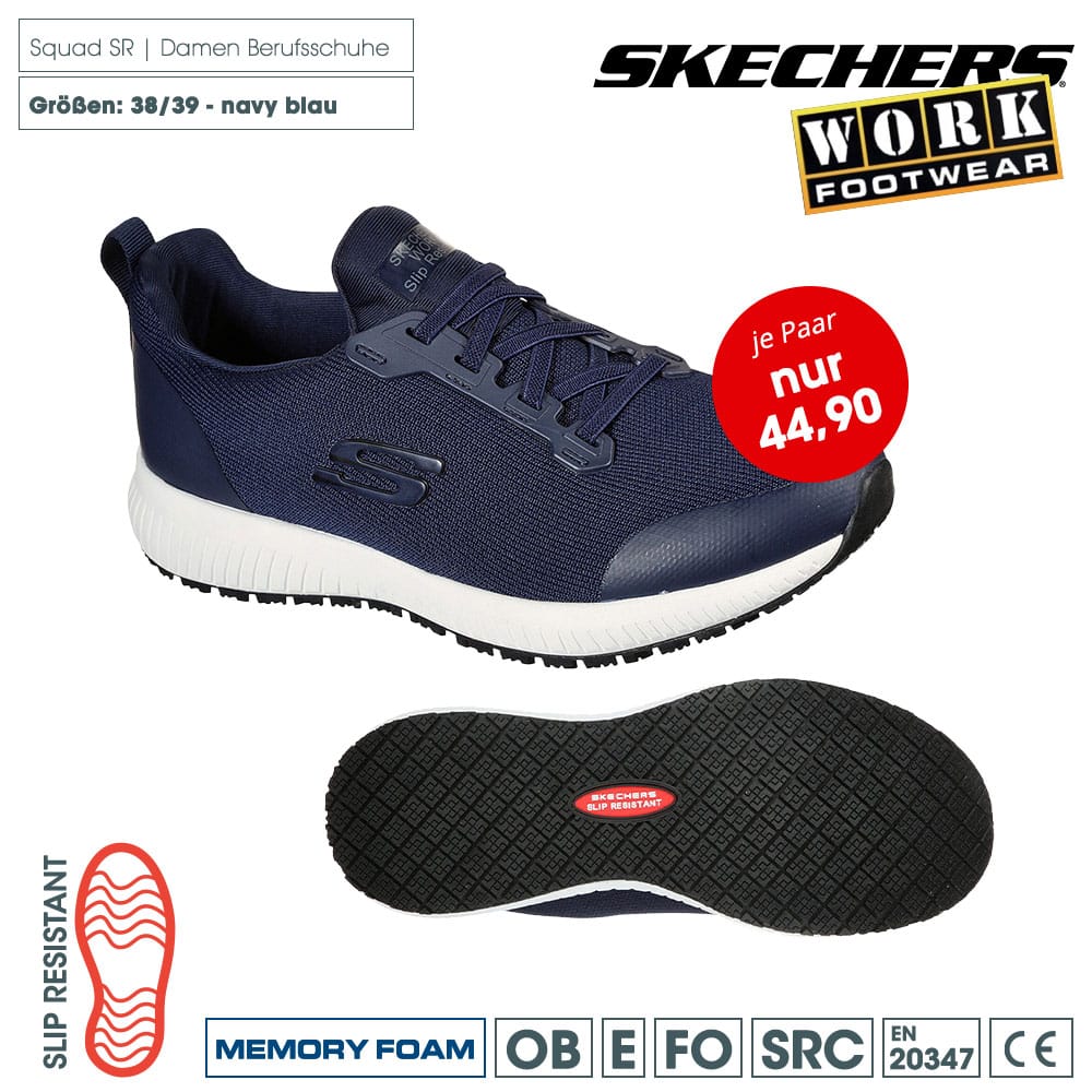 SKECHERS WORK Squad SR Damen-Sneaker/Berufsschuhe -Navy-blau (Memory Foam, Slip Resistant)