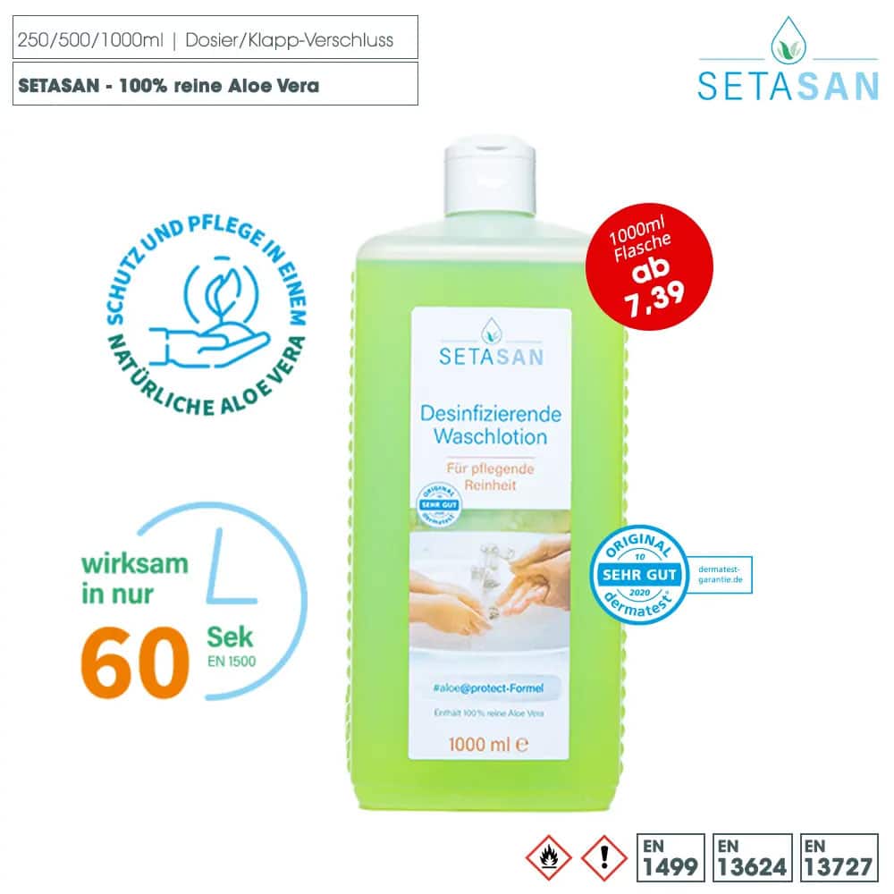 SETASAN Desinfizierende-Waschlotion - 100% echte Aloe Vera (Dosier/Klapp-Verschluss 500ml)