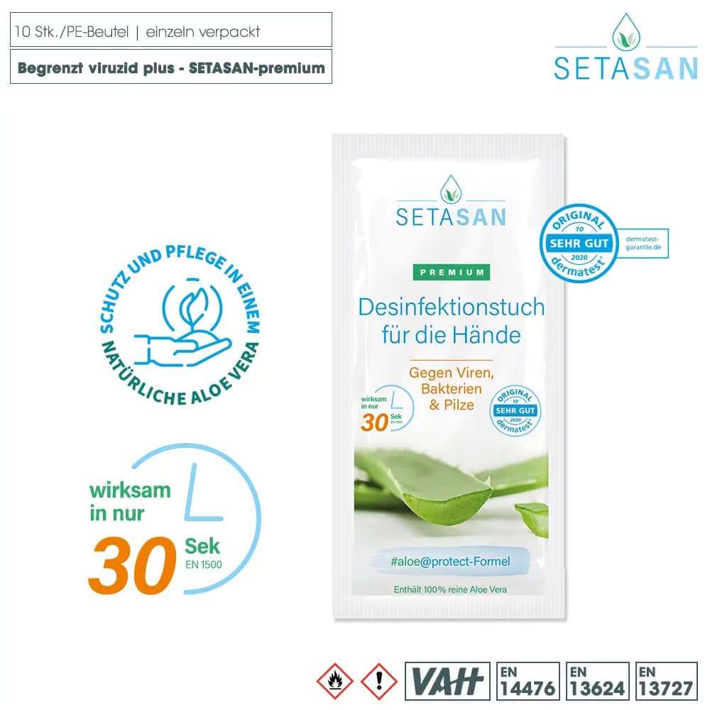 SETASAN premium Desinfektionstücher mit 100% echte Aloe Vera - sehr angenehmer Duft