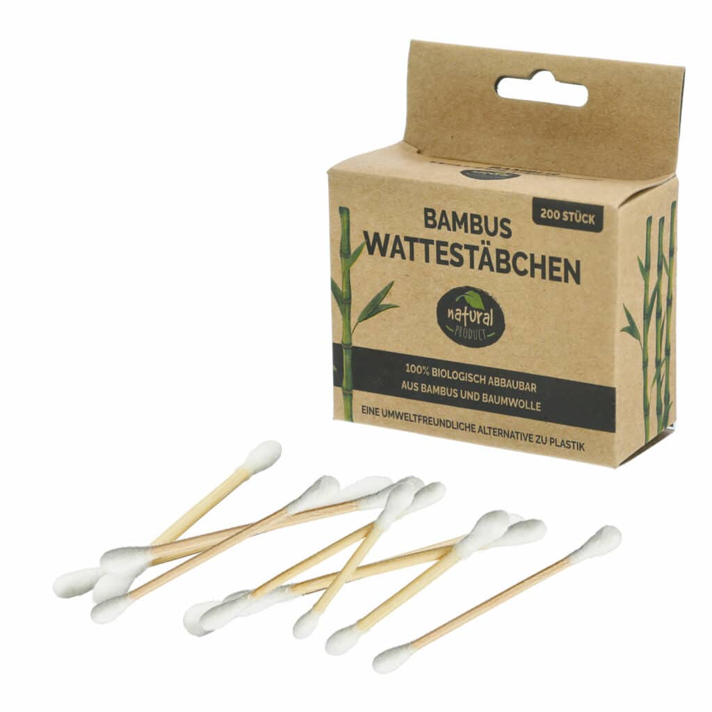 Wattestäbchen aus Bambus und Baumwolle, 100% Biologisch abbaubar (200 Stk./Box)