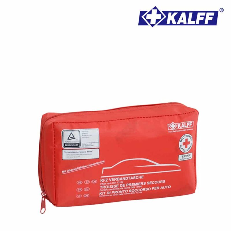 KFZ-Verbandtasche in Rot mit 4-Kammer-Innentasche Erste-Hilfe-Set für das Auto mit DIN 13164-Norm