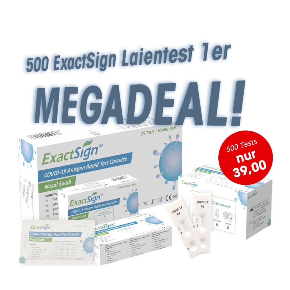 Megadeal ExactSign Antigen Schnelltest – Vorgefüllte-Pufferlösung (Laientest) - 500 Stück