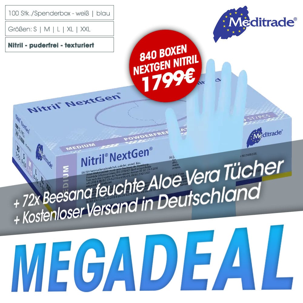 Kombideal Meditrade - NextGen Nitrilhandschuhe + Beesana Waschhandschuhe + Kostenloser Versand