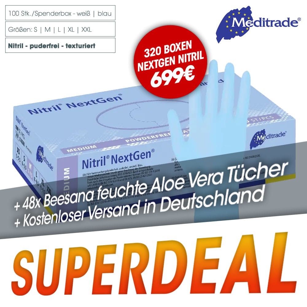 Kombideal Meditrade - NextGen Nitrilhandschuhe + Beesana Waschhandschuhe + Kostenloser Versand