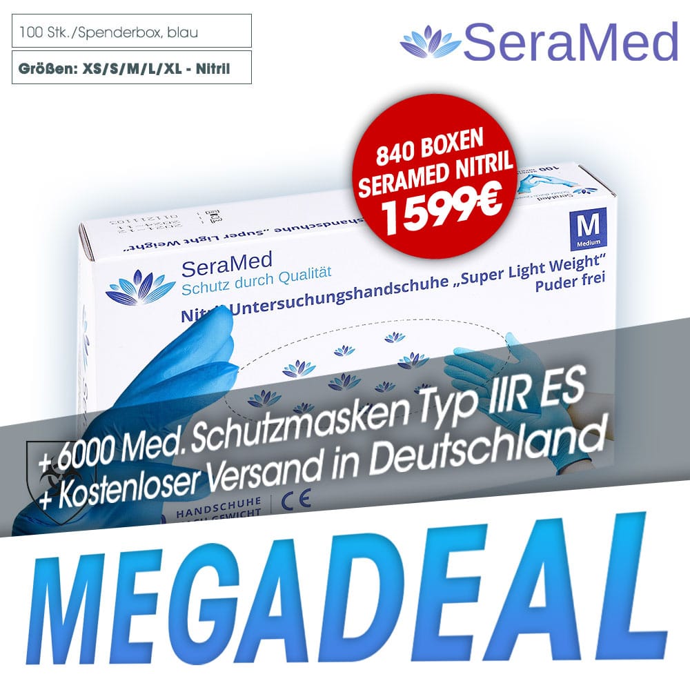 Kombideal SeraMed - Medizinische Nitrilhandschuhe + Medizinische Atemschutzmasken Typ IIR + Kostenloser Versand