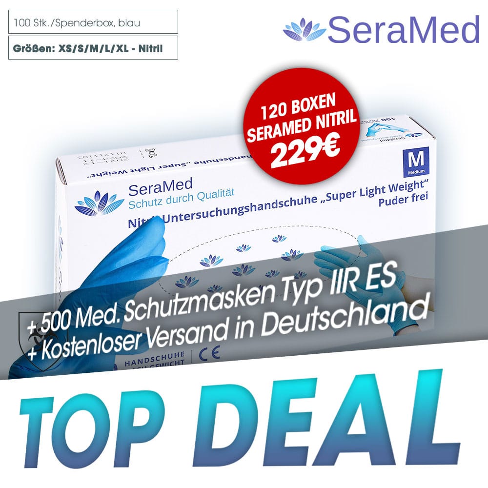 Kombideal SeraMed - Medizinische Nitrilhandschuhe + Medizinische Atemschutzmasken Typ IIR + Kostenloser Versand