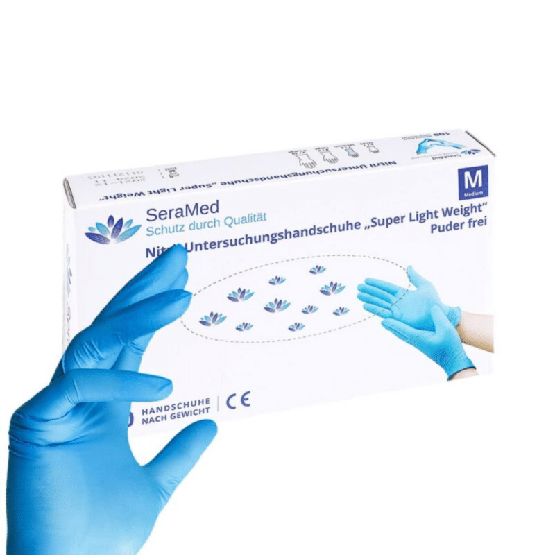 SeraMed Nitril-Untersuchungshandschuhe: Puderfrei, CE-zertifiziert und ideal für den Einsatz in der Medizin und im Gesundheitswesen. Unsteril latex- und puderfrei Nitril Handschuhe